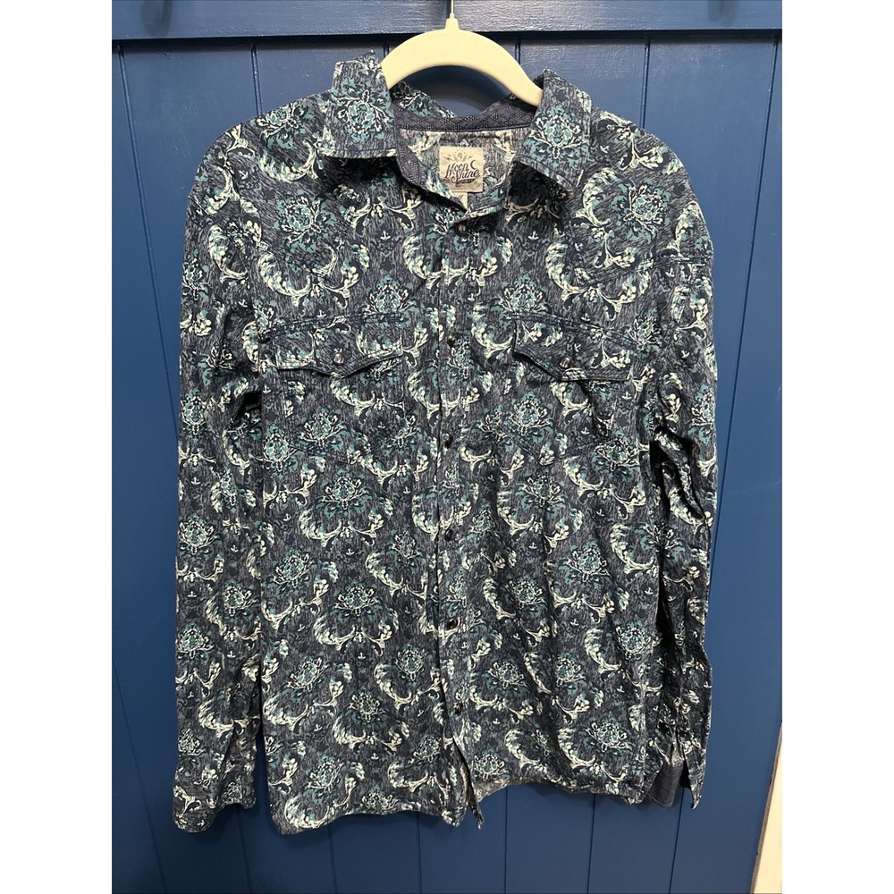 Moon Shine Spirit Brad Paisley‎ Shirt Mens M Blue Paisley Pearl Snap Cowboy